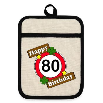 80e anniversaire , Joyeux anniversaire 80 (25) - Maniques avec dos en caoutchouc - lin/noir  - Devant
