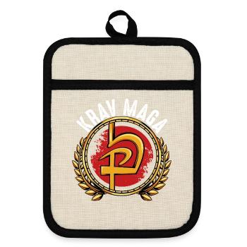 Krav Maga - Pot holders with rubber back - linen/black  - Front