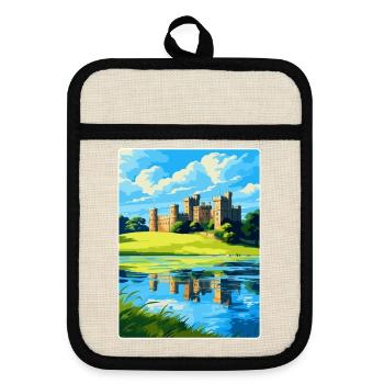 Leeds Castle England Uk Travel Poster Souvenir WPA - Pot holders with rubber back - linen/black  - Front