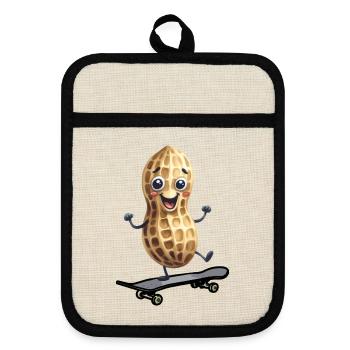 Peanut Peanuts Skater Skate Skateboard Kids - Pot holders with rubber back - linen/black  - Front