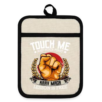 Krav Maga - Pot holders with rubber back - linen/black  - Front