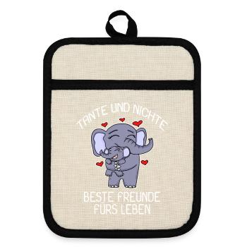Tante und Nichte Bindung Beste Freunde Elefanten - Topflappen mit Gummirückseite - Leinen/Schwarz  - Vorne