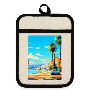 Cannes Frankreich Vintage Reiseplakat WPA Souvenir - Topflappen mit Gummirückseite - Leinen/Schwarz  - Vorne