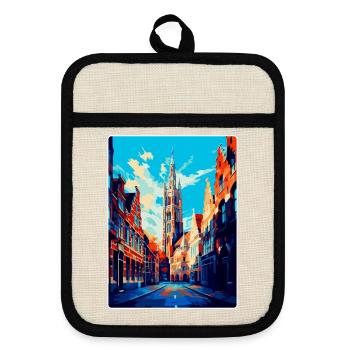 Louvain Belgique Affiche de voyage vintage Souvenir WPA - Maniques avec dos en caoutchouc - lin/noir  - Devant