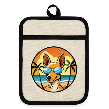 Podenco Ibizenco Hunderasse Cartoon Sonnenbrille Strand - Topflappen mit Gummirückseite - Leinen/Schwarz  - Vorne