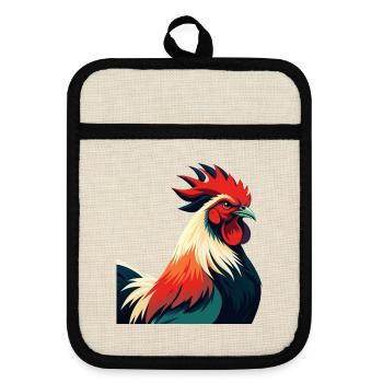 Coq Dessin Animé Personnage Animal De Compagnie Coloré - Maniques avec dos en caoutchouc - lin/noir  - Devant