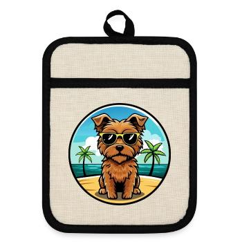 Norfolk Terrier Dog Breed Cartoon Sunglasses Beach - Pot holders with rubber back - linen/black  - Front