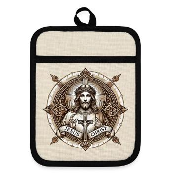 Logo de l’Antiq de Jésus-Christ - Maniques avec dos en caoutchouc - lin/noir  - Devant