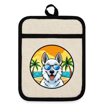 Berger Blanc Suisse Dog Breed Cartoon Sunglasses - Pot holders with rubber back - linen/black  - Front