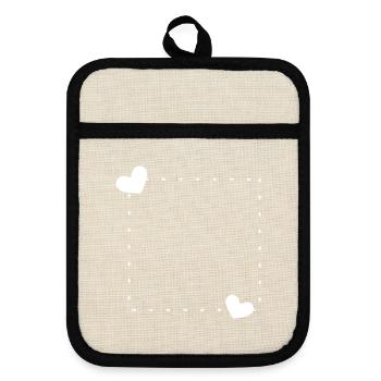 Heart frame ornament line white - Pot holders with rubber back - linen/black  - Front