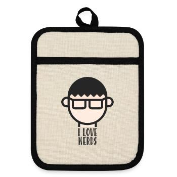 I love Nerds - Nerd mit Brille Minimalistisch - Topflappen mit Gummirückseite - Leinen/Schwarz  - Vorne