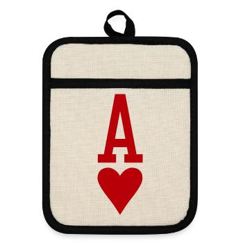 Poker Spielkarte Herz As - Topflappen mit Gummirückseite - Leinen/Schwarz  - Vorne
