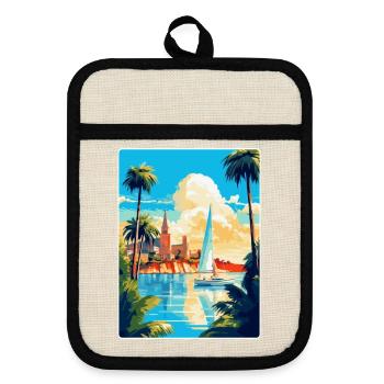 Palma De Mallorca Spain Vintage Travel Poster WPA - Pot holders with rubber back - linen/black  - Front