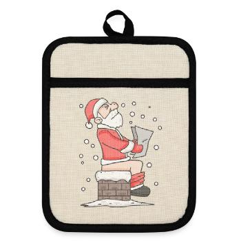 Santa Claus sitting on the fireplace funny - Pot holders with rubber back - linen/black  - Front