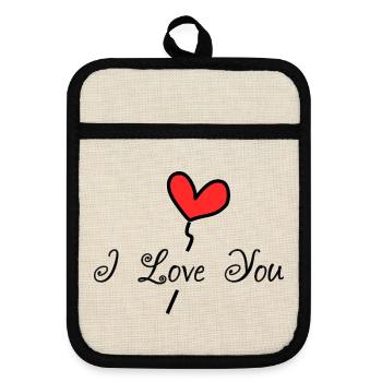 ICH LIEBE DICH. ICH LIEBE DICH. LIEBE. LIEBE. HEILIGER VALENTIN - Topflappen mit Gummirückseite - Leinen/Schwarz  - Vorne