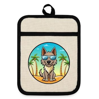 Berger Picard Hunderasse Cartoon Sonnenbrille Strand - Topflappen mit Gummirückseite - Leinen/Schwarz  - Vorne
