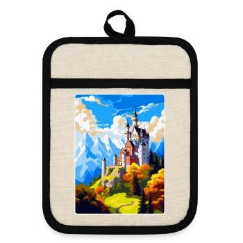 Neuschwanstein Castle Germany Travel Poster WPA - Pot holders with rubber back - linen/black  - Front