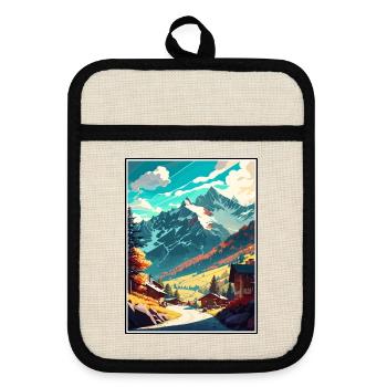 Mayrhofen Autriche Vintage voyage affiche Souvenir - Maniques avec dos en caoutchouc - lin/noir  - Devant