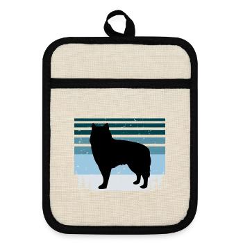 Alaskan Malamute Hundeliebhaber Silhouette Retro Sonnenuntergang - Topflappen mit Gummirückseite - Leinen/Schwarz  - Vorne