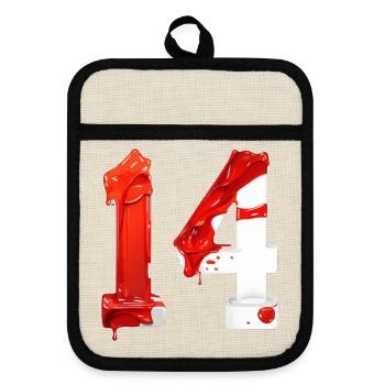 NR. 14 NUMMER 14 ROT WEIß 14. GEBURTSTAG - Topflappen mit Gummirückseite - Leinen/Schwarz  - Vorne