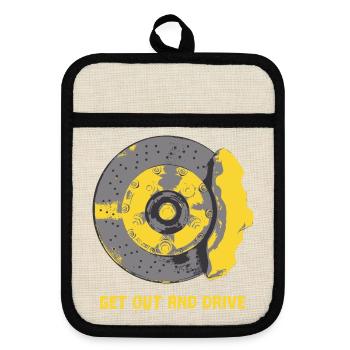 Brake / brake disc / brake pad yellow T-shirt - Pot holders with rubber back - linen/black  - Front