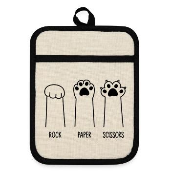 Rock Paper Scissors - Pot holders with rubber back - linen/black  - Front