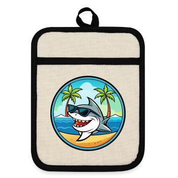Hai Lustige Cartoon Sommer Strand Sonnenbrille Cool - Topflappen mit Gummirückseite - Leinen/Schwarz  - Vorne