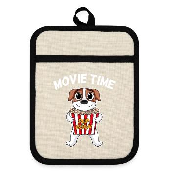 Kinoabend Filmabend Movie time Jack Russell - Topflappen mit Gummirückseite - Leinen/Schwarz  - Vorne