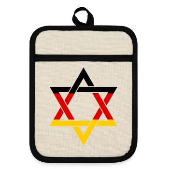STOLZER DEUTSCHER JUDE Judentum Juden Menorah - Topflappen mit Gummirückseite - Leinen/Schwarz  - Vorne