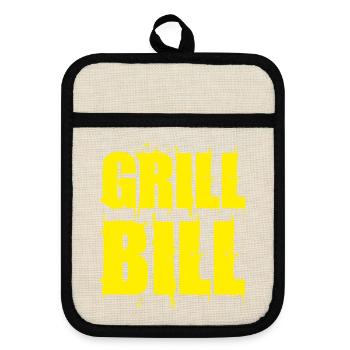 Lustiges Grill Bill BBQ Spruch Geschenk Shirt - Topflappen mit Gummirückseite - Leinen/Schwarz  - Vorne