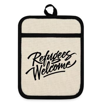 Refugees Welcome Logo - Topflappen mit Gummirückseite - Leinen/Schwarz  - Vorne