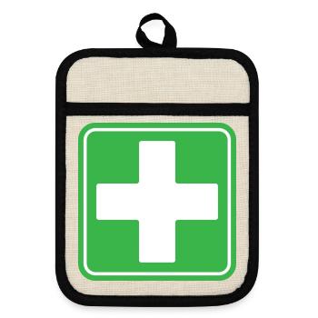 First Aid Medical Cross Sicherheitssymbol Vektor-Symbol - Topflappen mit Gummirückseite - Leinen/Schwarz  - Vorne