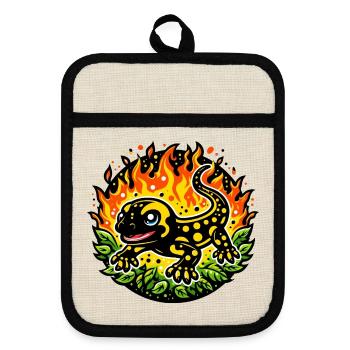 Fire salamander - Pot holders with rubber back - linen/black  - Front