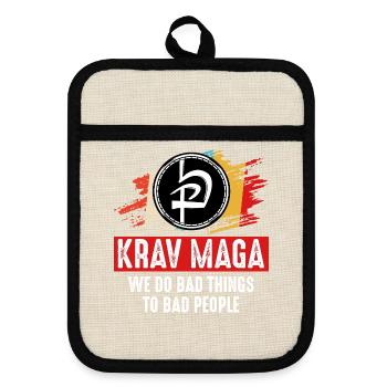 Krav Maga - Pot holders with rubber back - linen/black  - Front