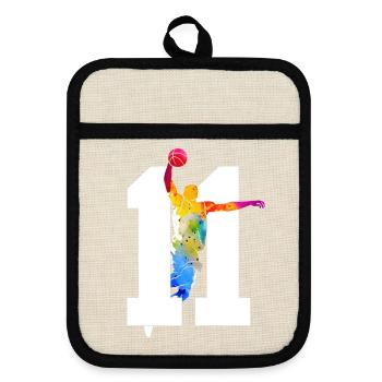 NUMMER 11 BASKETBALL 11. GEBURTSTAG - Topflappen mit Gummirückseite - Leinen/Schwarz  - Vorne