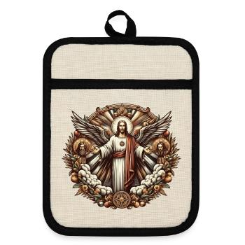 Logo de Jésus-Christ - Maniques avec dos en caoutchouc - lin/noir  - Devant