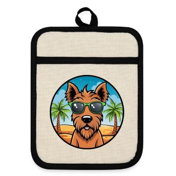 Irish Terrier Hunderasse Cartoon Sonnenbrille Strand - Topflappen mit Gummirückseite - Leinen/Schwarz  - Vorne
