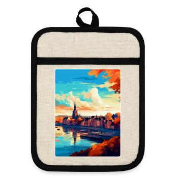 Nijmegen Netherlands Vintage Travel Poster WPA Art - Pot holders with rubber back - linen/black  - Front
