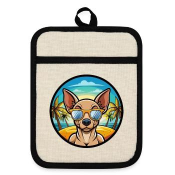 Mexikanische haarlose Hunderasse Cartoon Sonnenbrille Strand - Topflappen mit Gummirückseite - Leinen/Schwarz  - Vorne