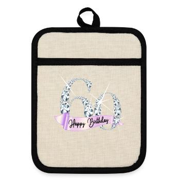 Happy Birthday 60th Birthday Gift Diamond Glamour - Pot holders with rubber back - linen/black  - Front