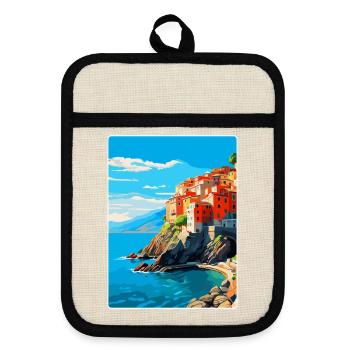 Cinque Terre Italien Vintage Reiseplakat Souvenir - Topflappen mit Gummirückseite - Leinen/Schwarz  - Vorne