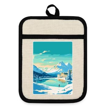 St Moritz Switzerland Vintage Travel Poster WPA - Pot holders with rubber back - linen/black  - Front