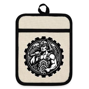 Miner Logo - Pot holders with rubber back - linen/black  - Front