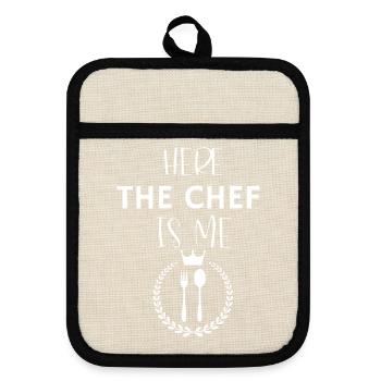Kitchen apron here the chef us me - Pot holders with rubber back - linen/black  - Front