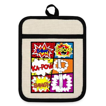 Comic Comicbook Comicbuch Cartoon Anime Manga Boom - Topflappen mit Gummirückseite - Leinen/Schwarz  - Vorne