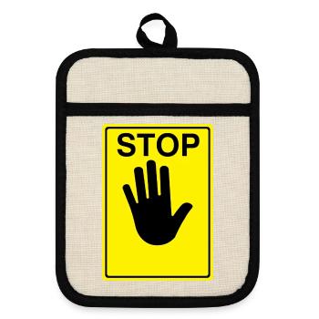 Stop Sign Logo - Pot holders with rubber back - linen/black  - Front