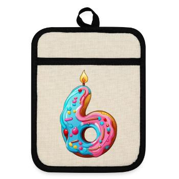 NUMBER 6 CAKE SWEET 6TH BIRTHDAY - Pot holders with rubber back - linen/black  - Front