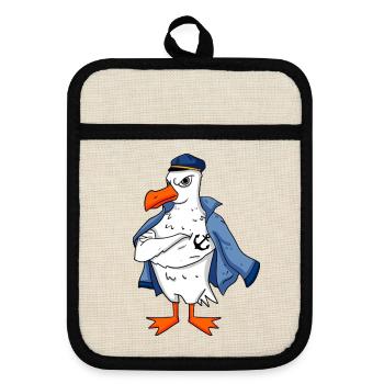 Muscular seagull with anchor tattoo seagull gift - Pot holders with rubber back - linen/black  - Front