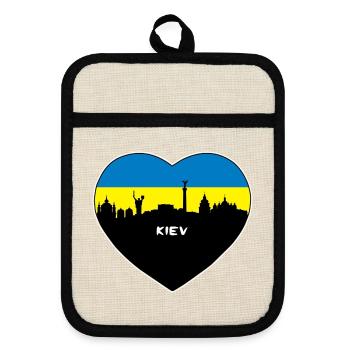 Kiew-Ukraine-Flaggen-Skyline-Reise-Andenken - Topflappen mit Gummirückseite - Leinen/Schwarz  - Vorne