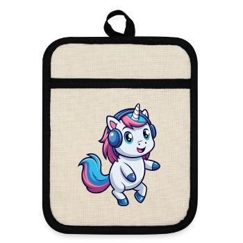 Licorne Funny Cartoon Character Casque Musique - Maniques avec dos en caoutchouc - lin/noir  - Devant